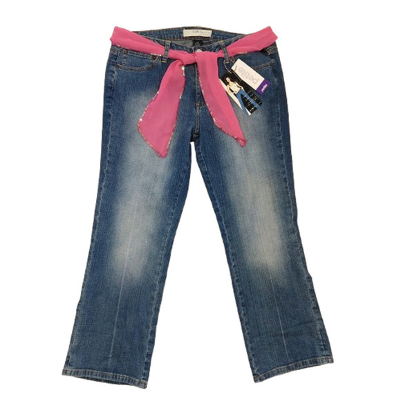 Vintage Y2K Mix It Low Rise Boot Cut Jeans Size 14P NWT Scarf Belt Deadstock - Picture 1 of 7